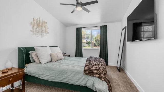 1717 W Roma Ave, Phoenix, AZ 85015 - carpeted bedroom with baseboards, a ceiling fan, and lofted ceiling