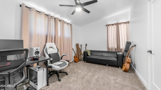 1717 W Roma Ave, Phoenix, AZ 85015 - office space with carpet flooring, ceiling fan, and vaulted ceiling