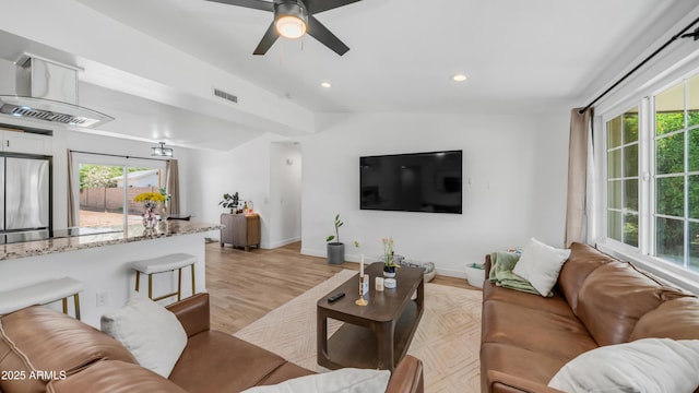 1717 W Roma Ave, Phoenix, AZ 85015 - living area with light wood-type flooring, a ceiling fan, recessed lighting, and baseboards
