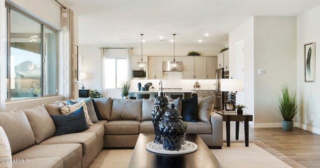 living room with light wood-type flooring