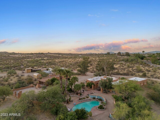 view of aerial view at dusk