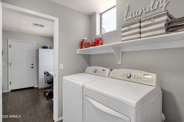 10359 E Los Lagos Vista Ave, Mesa, AZ 85209 - clothes washing area featuring washing machine and dryer and dark wood-style flooring