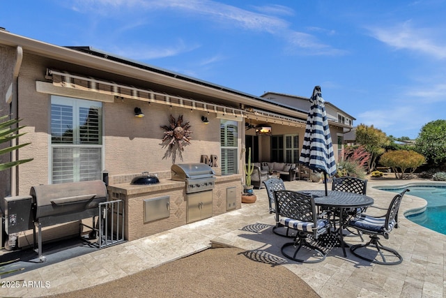 10359 E Los Lagos Vista Ave, Mesa, AZ 85209 - view of patio / terrace with an outdoor kitchen, grilling area, an outdoor pool, and outdoor dining space
