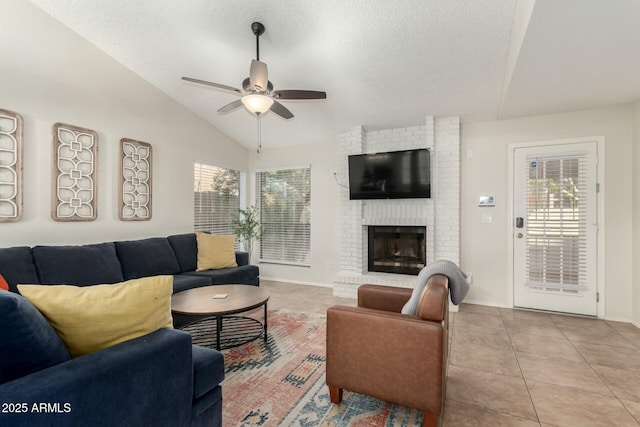 15621 S 37th Way, Phoenix, AZ 85048 - living room with lofted ceiling, plenty of natural light, light tile patterned floors, and ceiling fan
