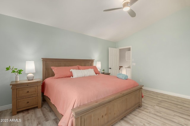 15621 S 37th Way, Phoenix, AZ 85048 - bedroom featuring vaulted ceiling, baseboards, ceiling fan, and light wood-style flooring