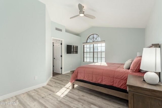 15621 S 37th Way, Phoenix, AZ 85048 - bedroom featuring vaulted ceiling, a ceiling fan, wood finished floors, baseboards, and visible vents