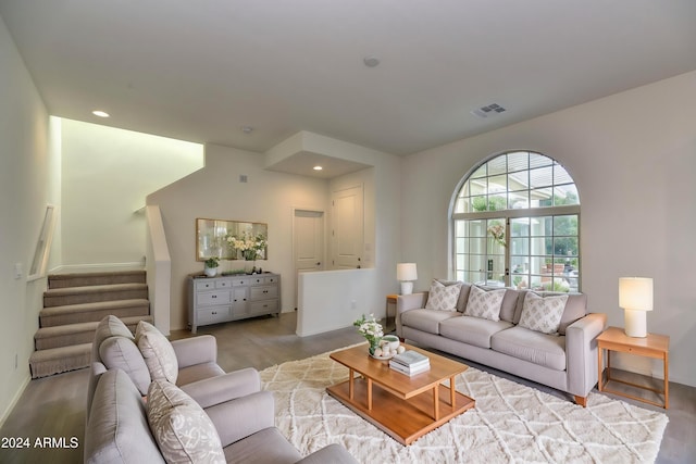 2550 N 149th Ave, Goodyear, AZ 85395 - living area with stairway, baseboards, wood finished floors, and recessed lighting