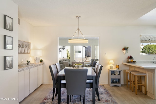 dining space with light wood-type flooring