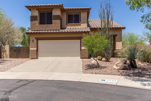 2342 W Owens Ct, Anthem, AZ 85086 - view of front facade featuring stucco siding, a garage, a tile roof, and concrete driveway