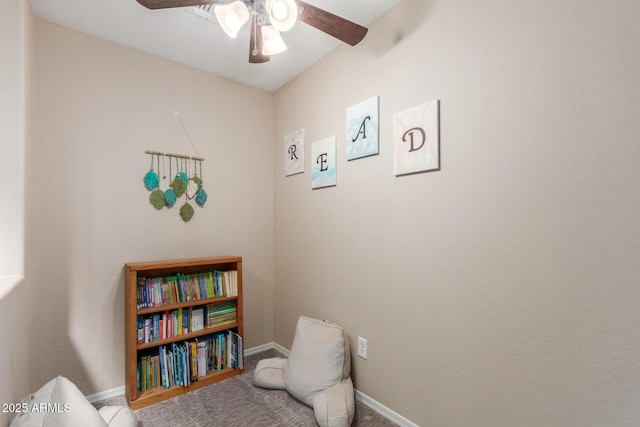 2342 W Owens Ct, Anthem, AZ 85086 - sitting room with ceiling fan, baseboards, and carpet flooring