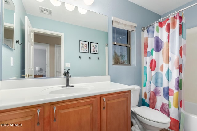 2342 W Owens Ct, Anthem, AZ 85086 - bathroom featuring toilet, vanity, and shower / bathtub combination with curtain