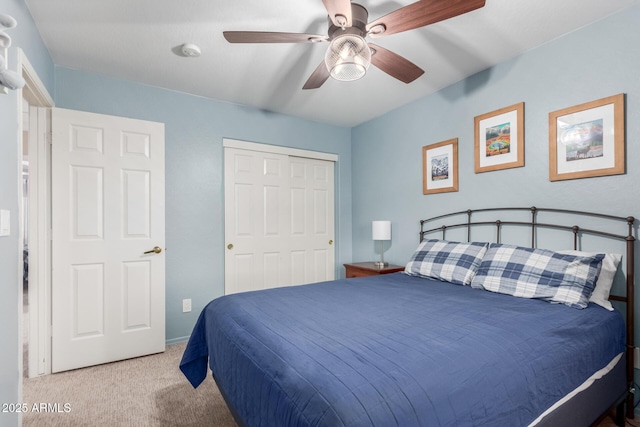 2342 W Owens Ct, Anthem, AZ 85086 - bedroom with carpet flooring, a closet, and a ceiling fan