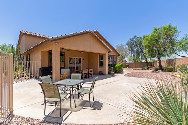 2342 W Owens Ct, Anthem, AZ 85086 - fenced backyard with ceiling fan, outdoor dining space, and a patio area