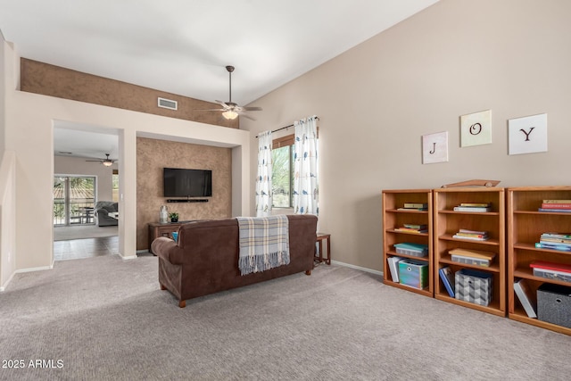 2342 W Owens Ct, Anthem, AZ 85086 - carpeted living room featuring ceiling fan and baseboards