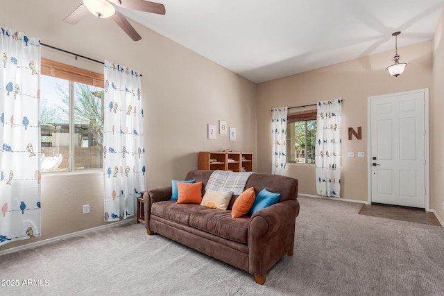 2342 W Owens Ct, Anthem, AZ 85086 - living room featuring carpet, plenty of natural light, baseboards, and ceiling fan