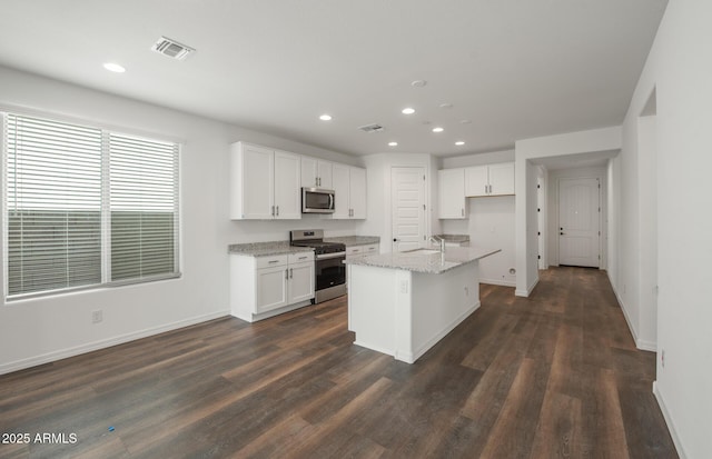 32076 N 136th Ave, Peoria, AZ 85383 - kitchen featuring a sink, white cabinetry, dark wood-style floors, stainless steel appliances, and visible vents