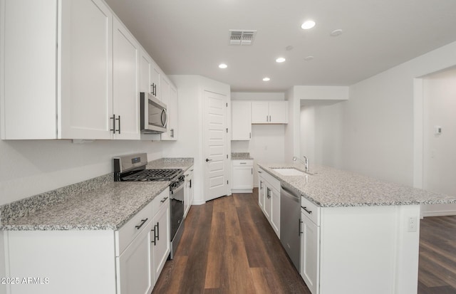 32076 N 136th Ave, Peoria, AZ 85383 - kitchen with a sink, appliances with stainless steel finishes, dark wood finished floors, visible vents, and recessed lighting