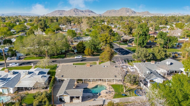 birds eye view of property with a residential view and a mountain view