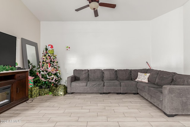 living room featuring ceiling fan