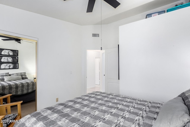 bedroom with a ceiling fan and visible vents