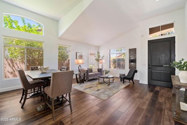 15020 N 54th Pl, Scottsdale, AZ 85254 - dining room with high vaulted ceiling and dark wood-style floors