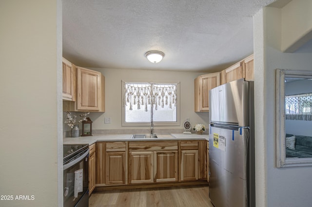 552 E 8th St, Florence, AZ 85132 - kitchen with freestanding refrigerator, light countertops, a textured ceiling, and black range with electric stovetop