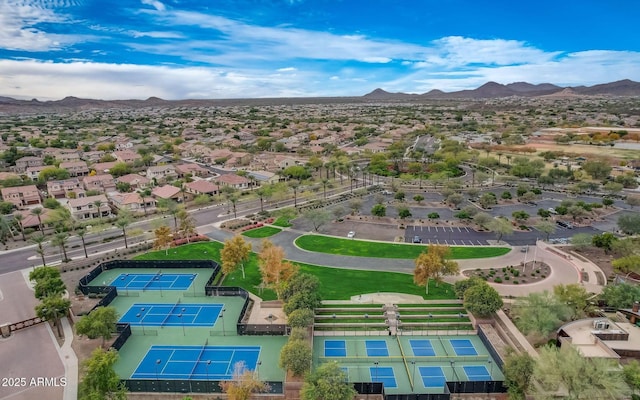 bird's eye view featuring a residential view and a mountain view