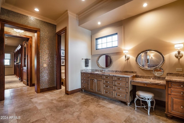 bathroom with tile flooring and vanity