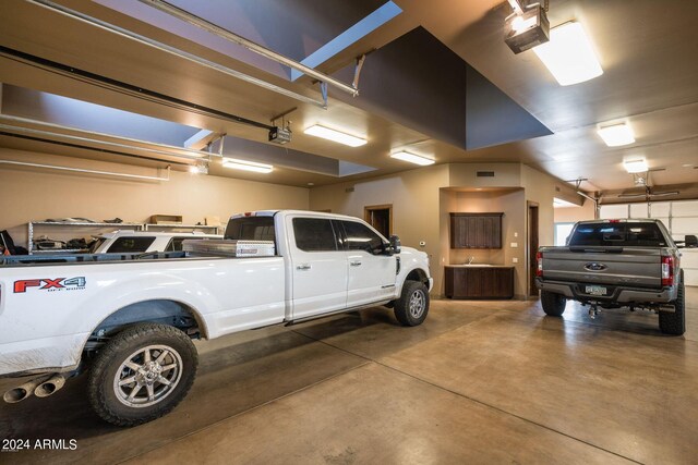 garage with a garage door opener