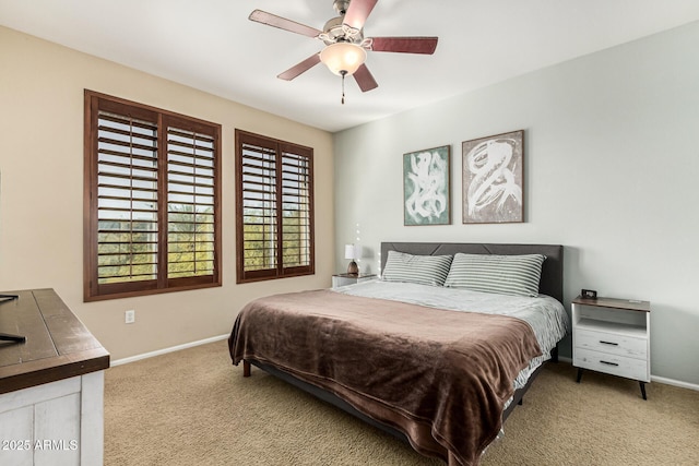 bedroom featuring ceiling fan and carpet flooring