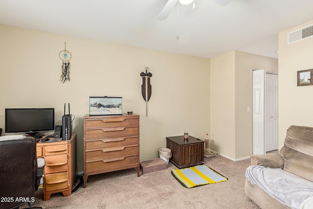 office featuring ceiling fan and carpet floors