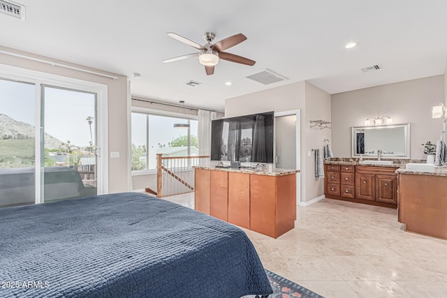 bedroom with visible vents and access to exterior