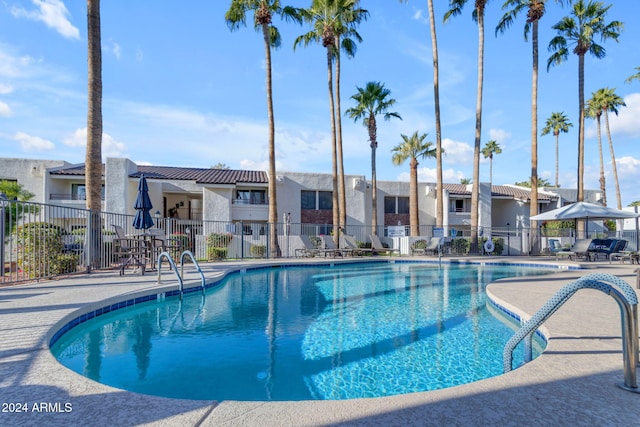 view of swimming pool with a patio