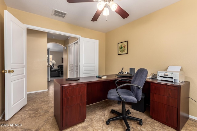 home office with ceiling fan