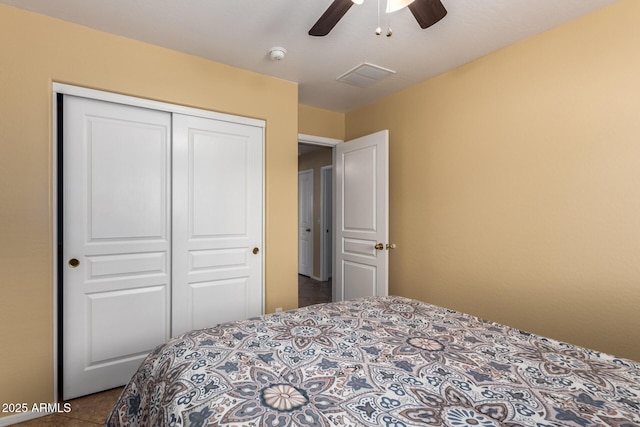 bedroom with a closet and ceiling fan