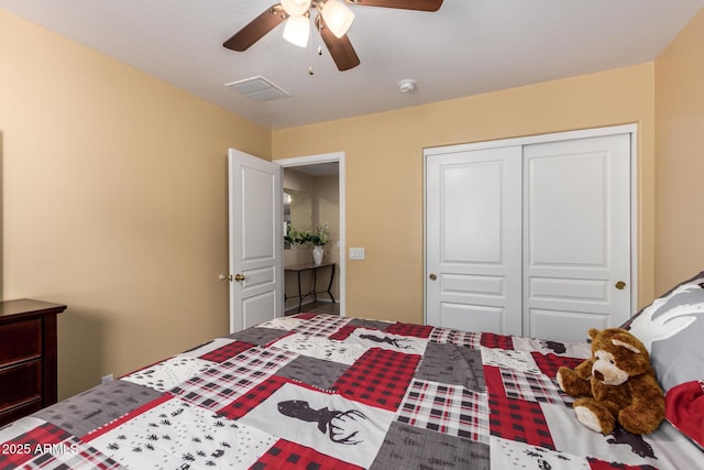 bedroom featuring a closet and ceiling fan