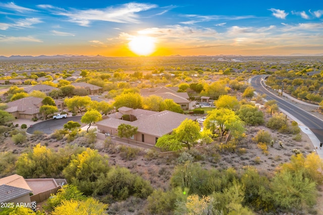 birds eye view of property with a residential view and a mountain view