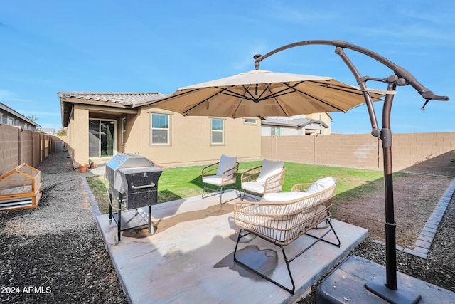 view of patio / terrace featuring a fenced backyard and area for grilling