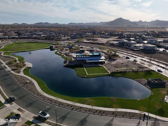 aerial view with a residential view and a water and mountain view