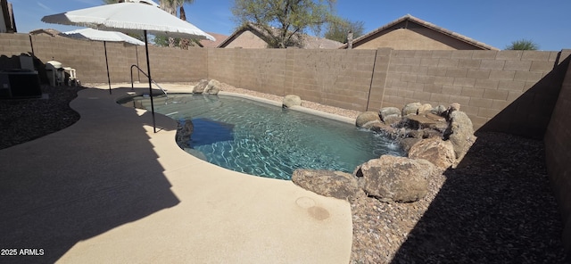 view of pool with a fenced backyard and a fenced in pool