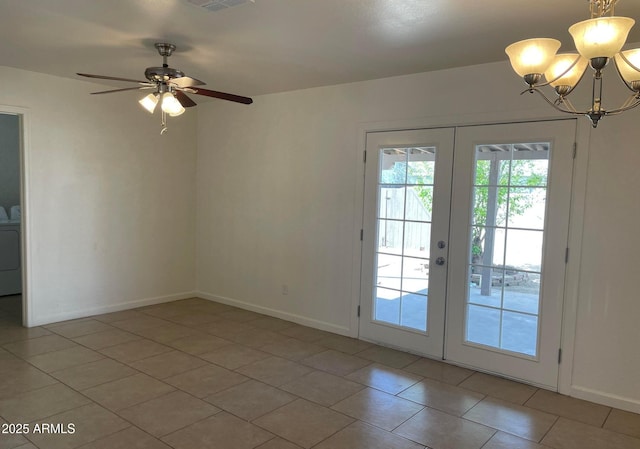 1532 W 6th St, Tempe, AZ 85281 - entryway with french doors, washer / clothes dryer, a chandelier, light tile patterned flooring, and baseboards