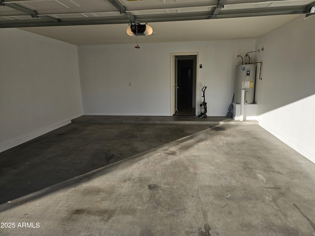 garage with water heater and a garage door opener