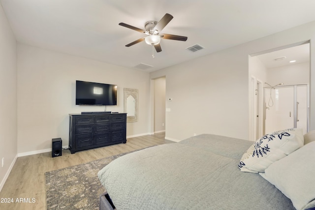 bedroom featuring ceiling fan and light hardwood / wood-style flooring