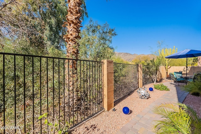 view of patio featuring a mountain view