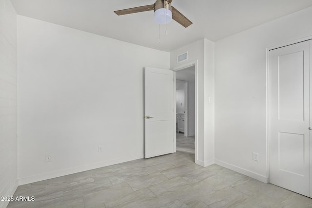 unfurnished bedroom with ceiling fan