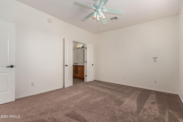 unfurnished bedroom with carpet and ceiling fan