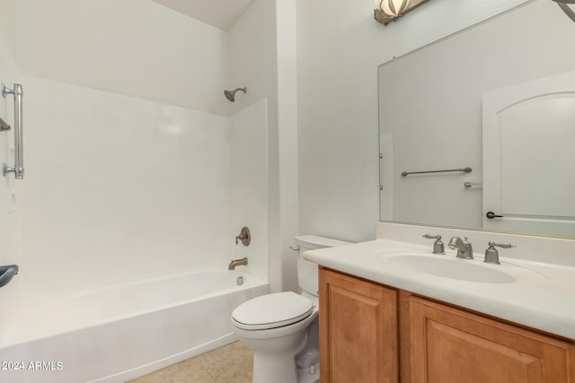 full bathroom with shower / bath combination, tile patterned floors, vanity, and toilet