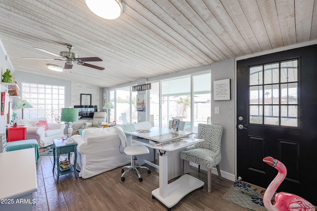 interior space featuring wood-type flooring, lofted ceiling, and wood ceiling