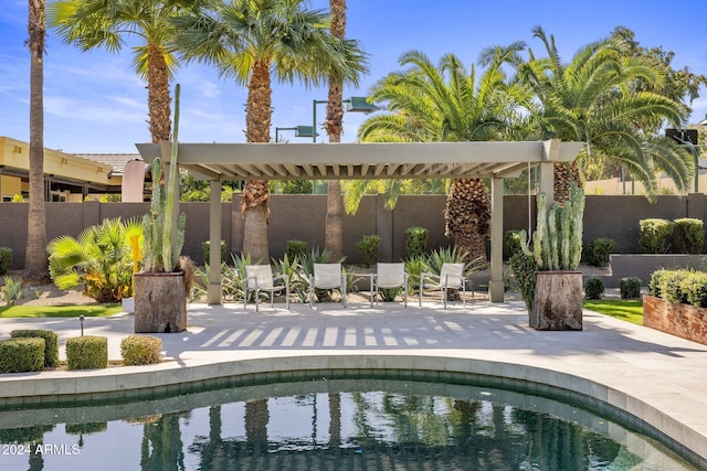 view of swimming pool featuring a patio and a pergola