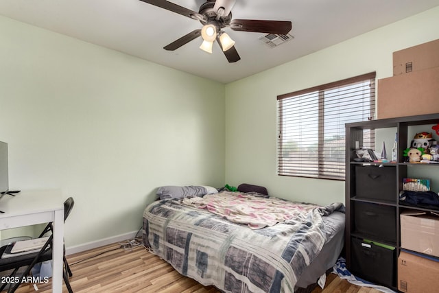 40264 W Lococo St, Maricopa, AZ 85138 - bedroom featuring visible vents, light wood-style flooring, ceiling fan, and baseboards